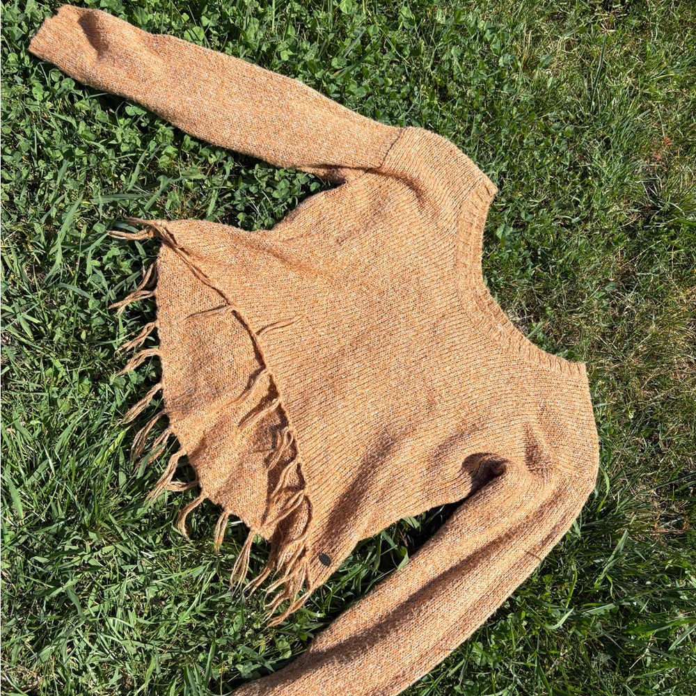 Roxy Orange Fringe Crewneck Sweater